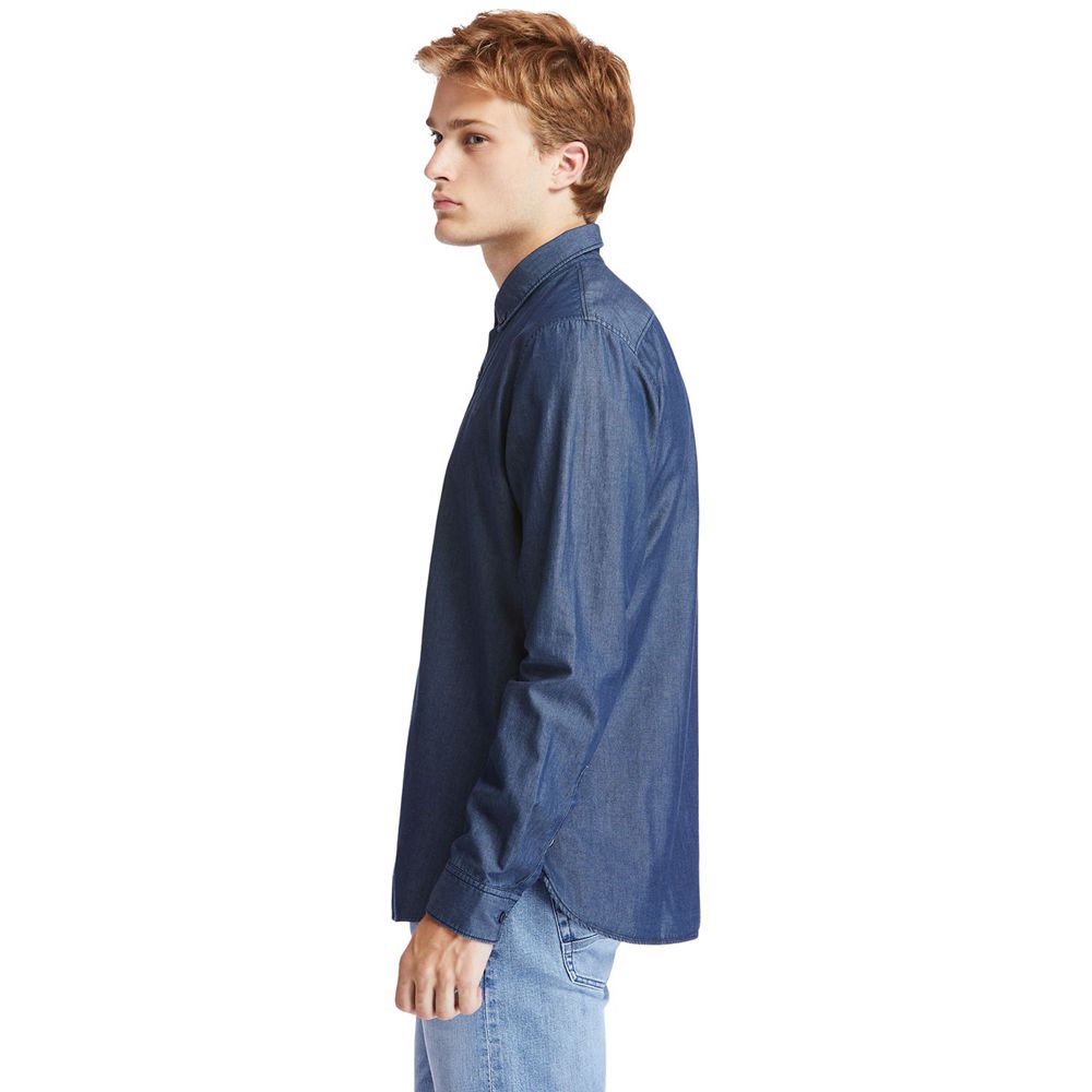 Camisa Timberland Hombre Mumford River Slim-Fit Chambray Azul Marino - Chile KIG-530872